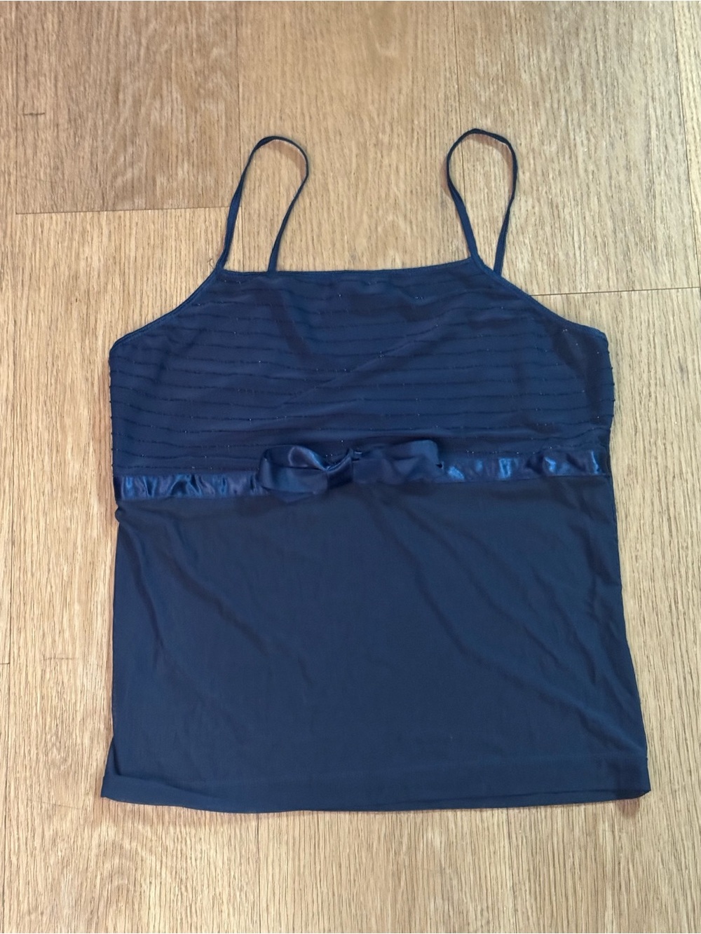 Vintage Private Luxuries Navy Blue Ruched Camisole Top Ribbon Accent M/L